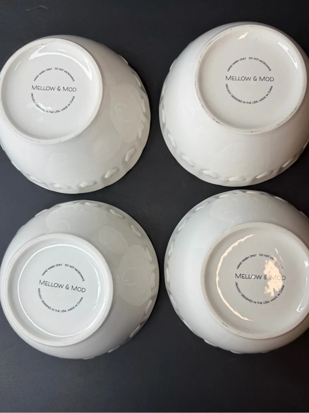 Mellow & Mod White Heart Scalloped Ceramic Bowl Set of 4 Coquette Cottagecore